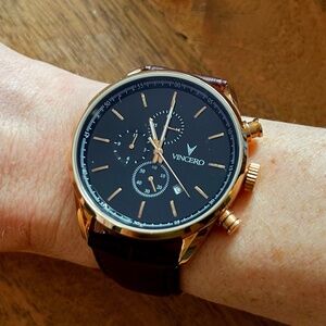 Vincero Mens The Chrono S2 40mm Rose gold Brown strap Watch